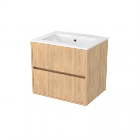 Meuble de salle de bains suspendu 60 cm - 2 tiroirs - décor bois - Atos AURLANE