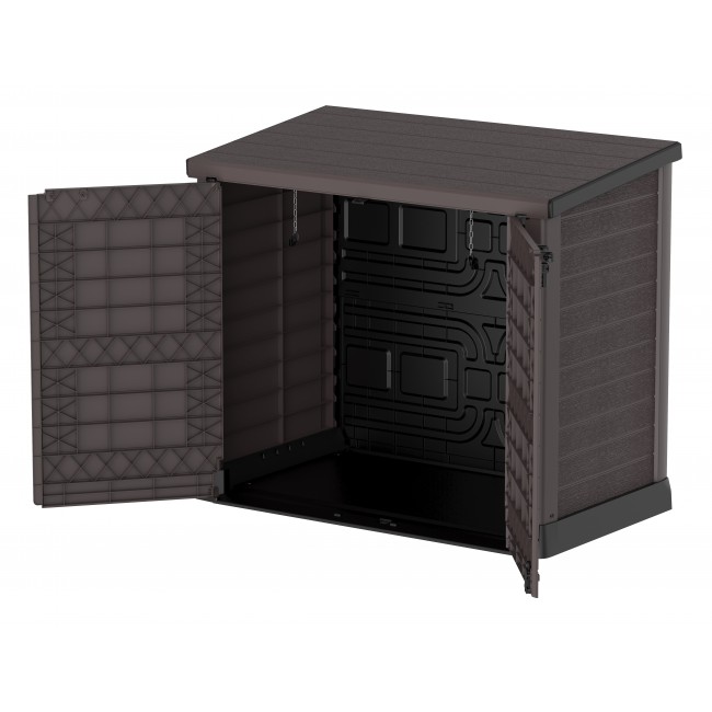Garbage Box Shed Flat 1200L-Woodgrain - D Brown Front open.62.jpeg DURAMAX