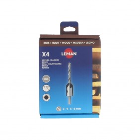Coffret 4 mèches hélicoïdales + fraisoirs bois HSS LEMAN
