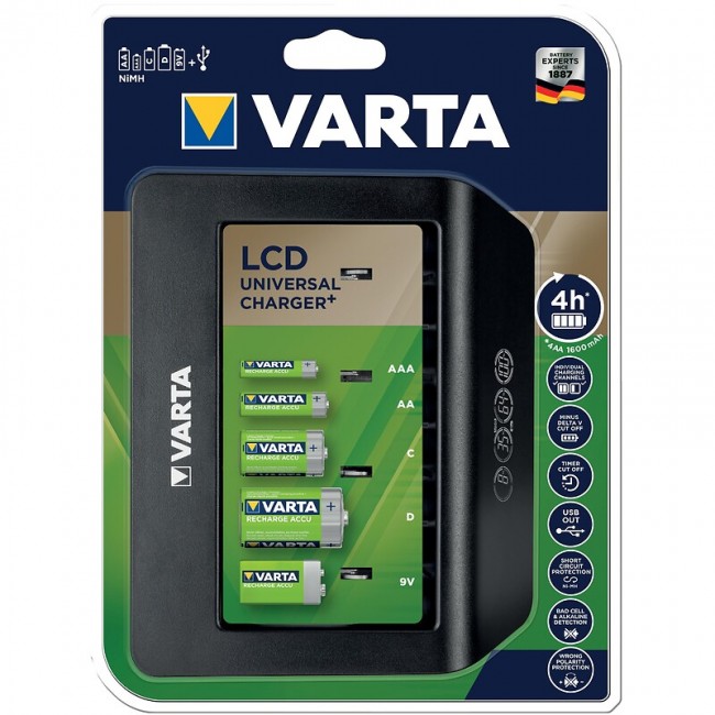 Chargeur universel - écran LCD - port USB pour charge externe VARTA