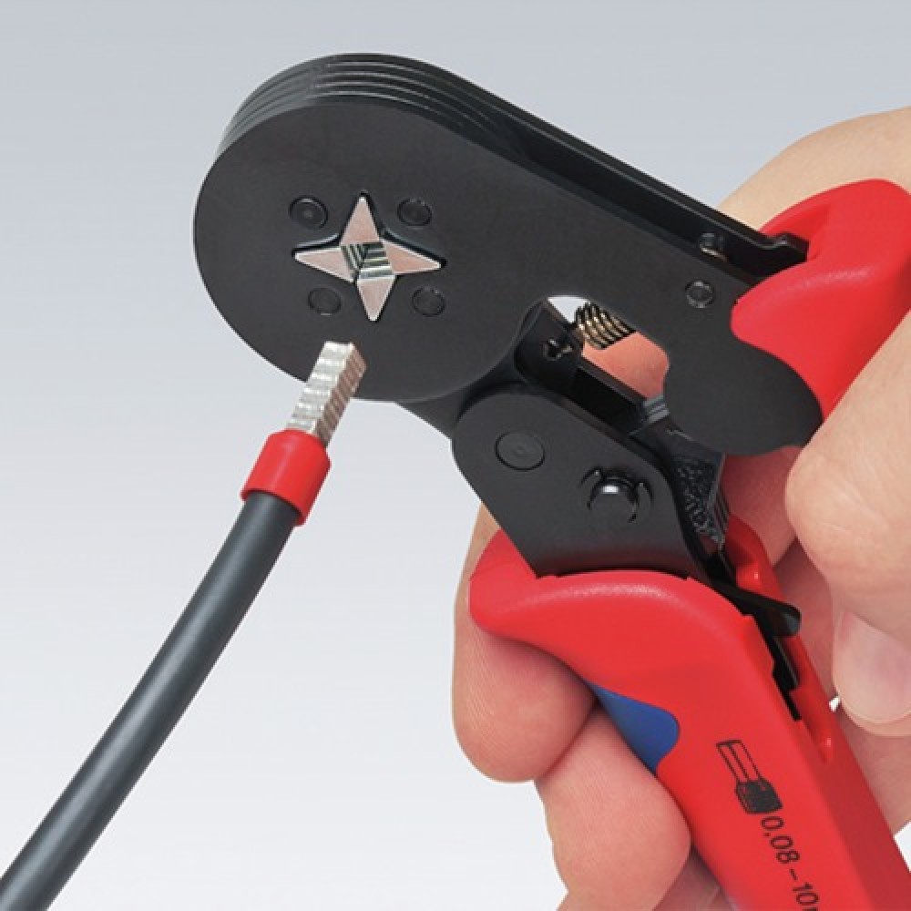 97 55 04 SB 180 mm KNIPEX Pince à sertir auto-ajustable pour embouts de câble avec accès latéral carte LS/blister 