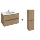 Meuble salle de bain 80cm 2 tiroirs avec vasque + Meuble colonne 140x40cm 2 portes -Chêne Colorado - Ola Up JACOB DELAFON