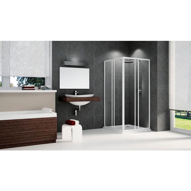 Paroi de douche d 'angle Riviera A - profilé blanc - verre transparent 