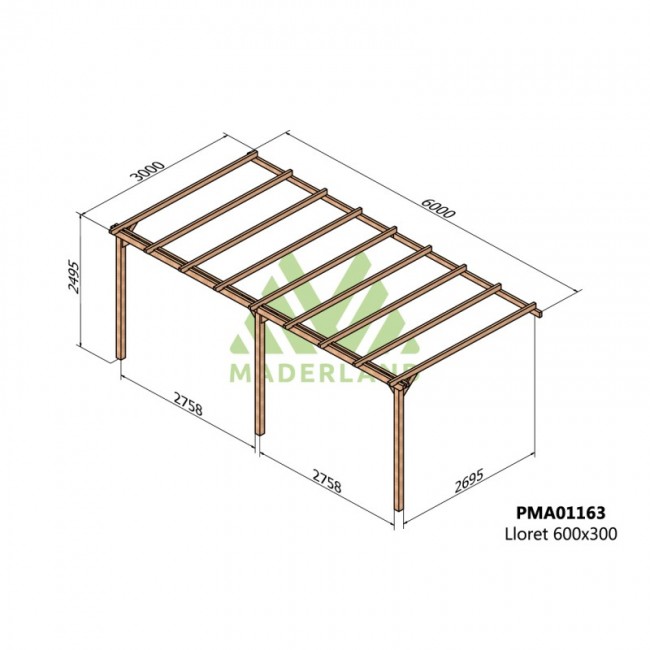 Pergola adossée en bois Lloret  6 x 3 x 2,49 m - PMA01163.jpg MADERLAND