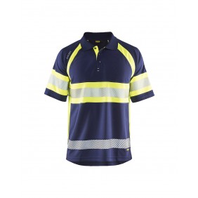 Polo de travail haute-visibilité anti-UV 3338 - bleu marine et jaune fluo BLAKLADER