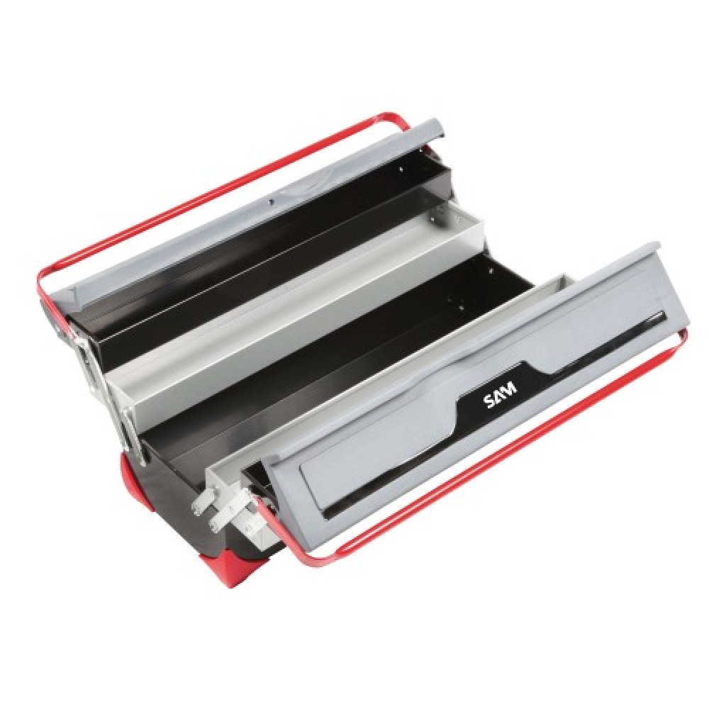 Caisse à outils métallique rouge - dépliable - 5 compartiments SAM  OUTILLAGE