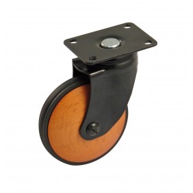 Roulette de meuble pivotante - chape acier noir - galet bois AVL