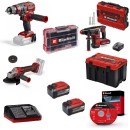 Pack 5 machines 18V + batteries + coffret de transport + coffret d'embouts + disques EINHELL