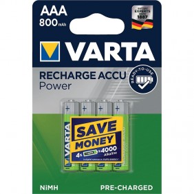 Piles rechargeables - AAA - pack de 4 - Capacité 800 mAh - Ni/MH VARTA