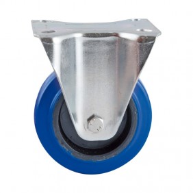 Roulette fixe sur platine - bandage caoutchouc bleu AVL