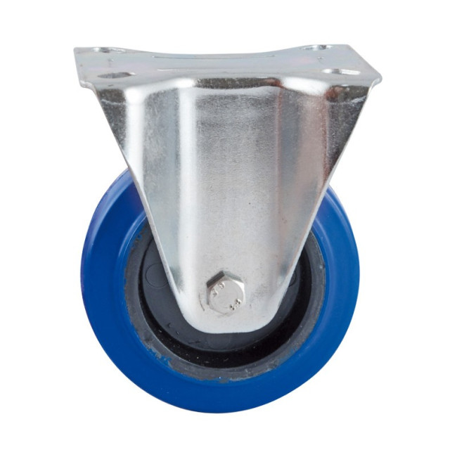 Roulette fixe sur platine - bandage caoutchouc bleu AVL