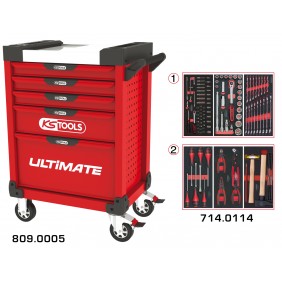 Servante d'atelier ULTIMATE® - 5 tiroirs - 114 outils - rouge KS TOOLS
