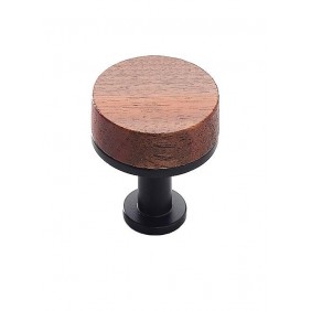 Poignée de meuble bouton en laiton et bois - Qupon - diamètre 30 mm METAKOR