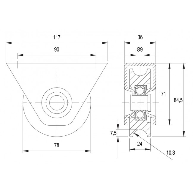 Roue-à-gorge-ronde-327---support-extérieur---roulement-à-billes-COMUNELLO.jpg COMUNELLO
