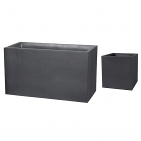 Lot Muret 116 L et Bac a fleur carré 31 litres - Volcania - Gris anthracite EDA PLASTIQUES