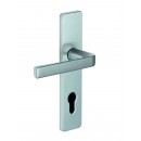 Poignées de porte sur plaques - alu - entraxe 165 mm - argent anodisé - Kaza VACHETTE