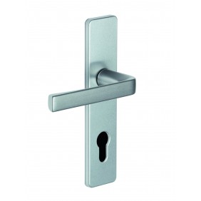 Poignées de porte sur plaques - alu - entraxe 165 mm - argent anodisé - Kaza VACHETTE