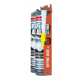 Lot de 2 mastic-colles Fix All Crystal - 2 cartouches 290 ml + canule SOUDAL