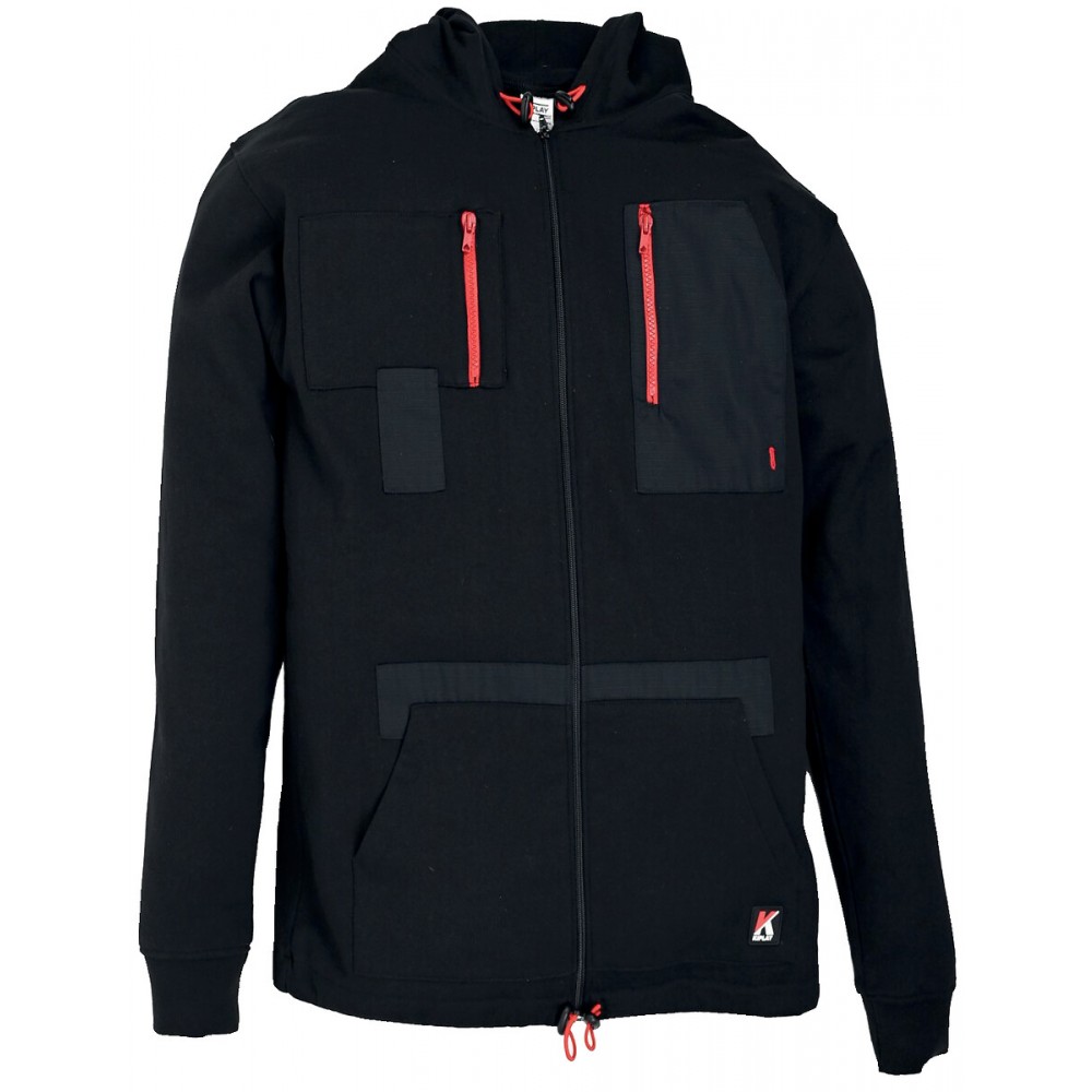 Sweat zippé multipoches à capuche SPEED en coton et polyester - noir