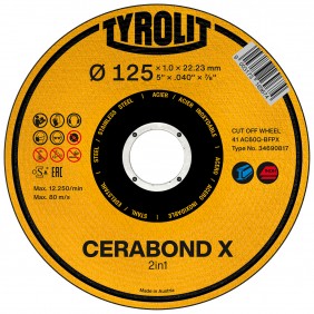 Disque à tronçonner CERABOND X 2en1 acier et inox - Ø125x22,23mm - x25 TYROLIT