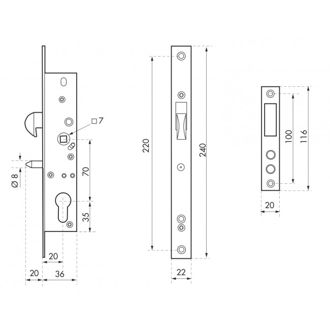 Serrure à larder à crochet - menuiserie métal coulissante - EA 70 mm - Bricozor 1.jpg FTH THIRARD