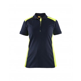 Polo de travail femme en coton 3390 - bleu marine foncé et jaune fluo BLAKLADER