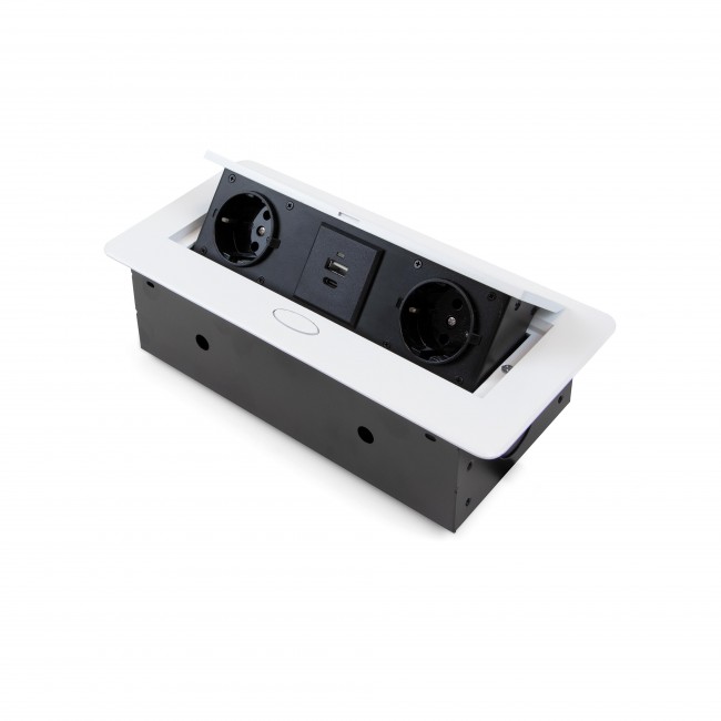 Multiprises à encastrer à couvercle - 230 V et USB - blanc - Atom 26 - Bricozor.jpeg EMUCA