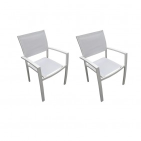 Lot de 2 fauteuils PALMA empilables en aluminium et textilène blanc Avril Paris