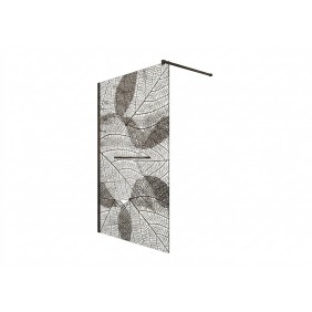 Paroi de douche fixe 120 cm sérigraphié végétal noir - profilé noir mat - Frisbee LEDA