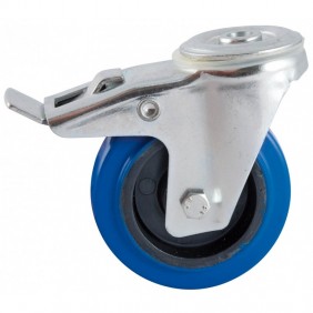 Roulette pivotante à frein sur oeil - bandage caoutchouc bleu AVL
