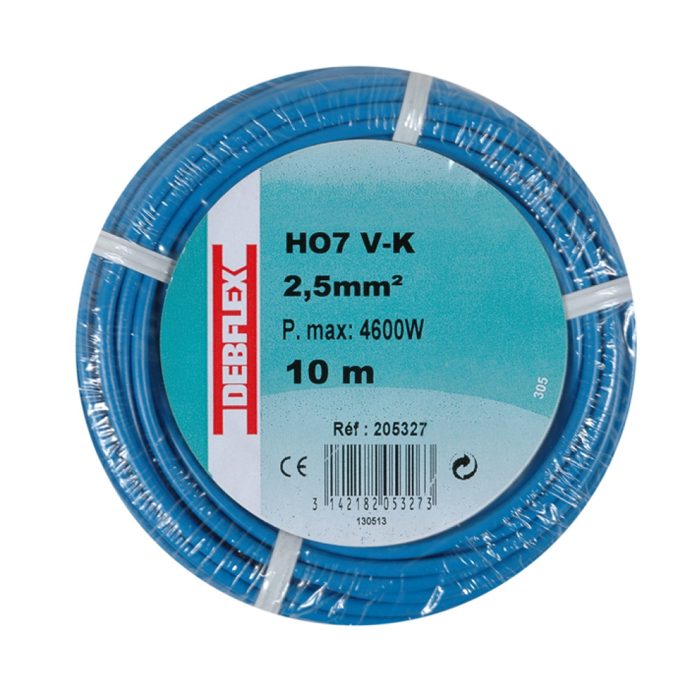 Debflex Kabel H05V-K 2,5 Mm² – 10 M, Blau, Flexibel, Für Elektroinstallationen