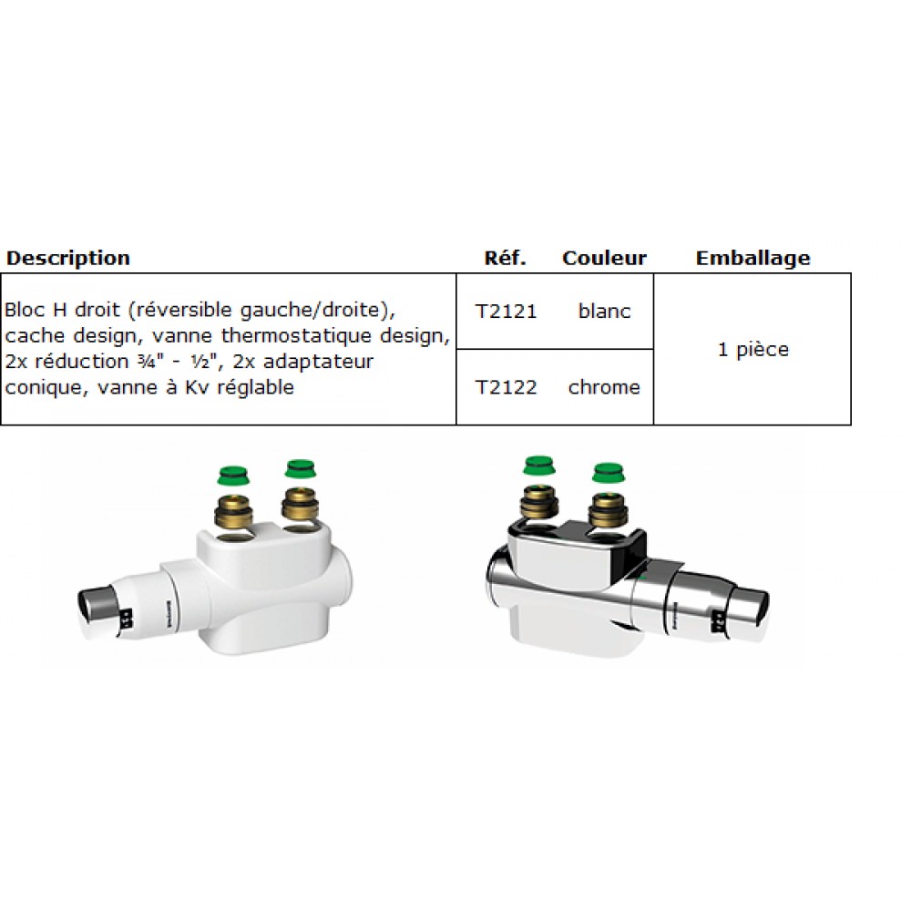 Kit robinet radiateur - Thermostatique - Design - Chrome - E..
