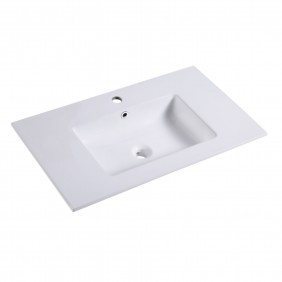 Vasque à encastrer 80 cm céramique - bassin carré - blanc mat AURLANE