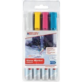 Pochette de 4 marqueurs E-95 pour surfaces en verre - pointe ogive 1,5-3 mm EDDING