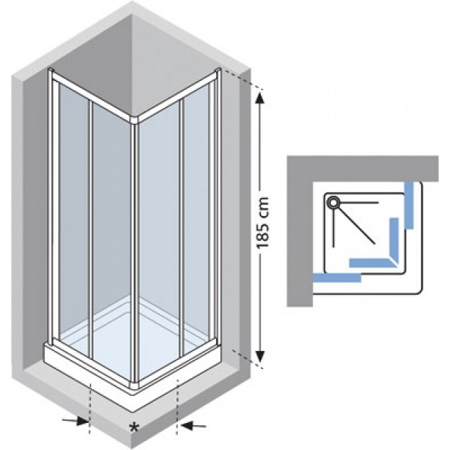 Paroi de douche d 'angle Riviera A - profilé blanc - verre transparent 