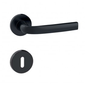 Poignées de porte sur rosaces rondes Logio finition noir mat Onyx - clé L VACHETTE