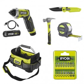 Pack tournevis électrique 4V RSD4-120T + panier porte-outils 17L + kit de maintenance (30 pièces) RYOBI