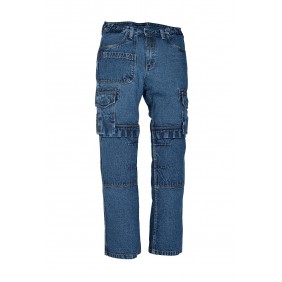 Jeans de travail bleu 100% coton WOOPY - multipoches et dos rehaussé KIPLAY