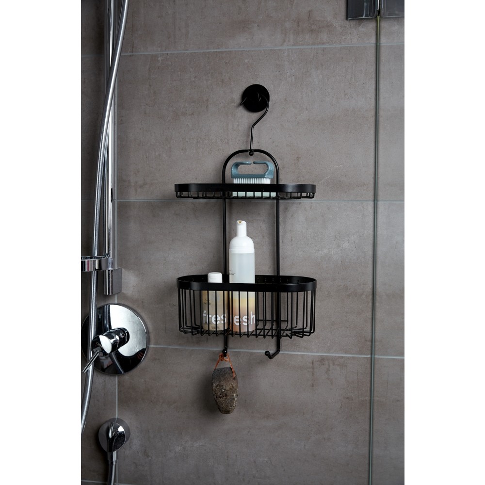 Serviteur de douche à accrocher en métal mat noir 2 étagères h.66.5cm forma  - Conforama