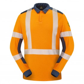 Polo haute visibilité multirisques LAPILLI orange fluo / bleu marine CEPOVETT SAFETY