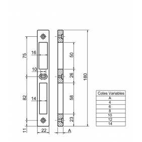 Gâche plate aluminium pour serrure à pêne dormant et 1/2 tour - 31 MÉTALUX