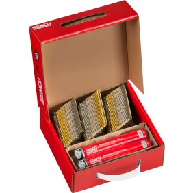 Pack clous annelés en bande D34° et 2 cartouches de gaz - x2000 SENCO