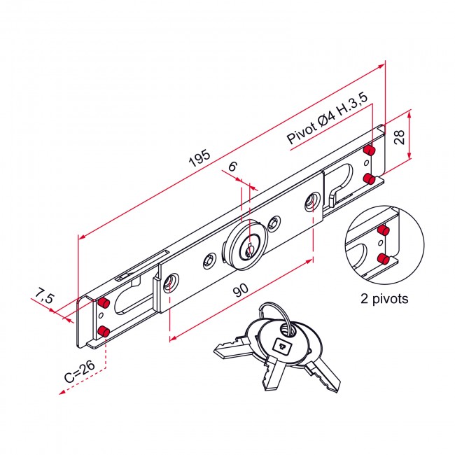 Serrure pour volet roulant à cylindre rond - 2 pivots - 7 à 9 mm - Acier blanc - AA4 - Bricozor.jpeg TIRARD