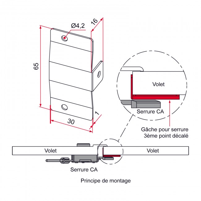 schéma Gâche serrure volet CA pour 3ème point décalé en inox.jpeg TIRARD