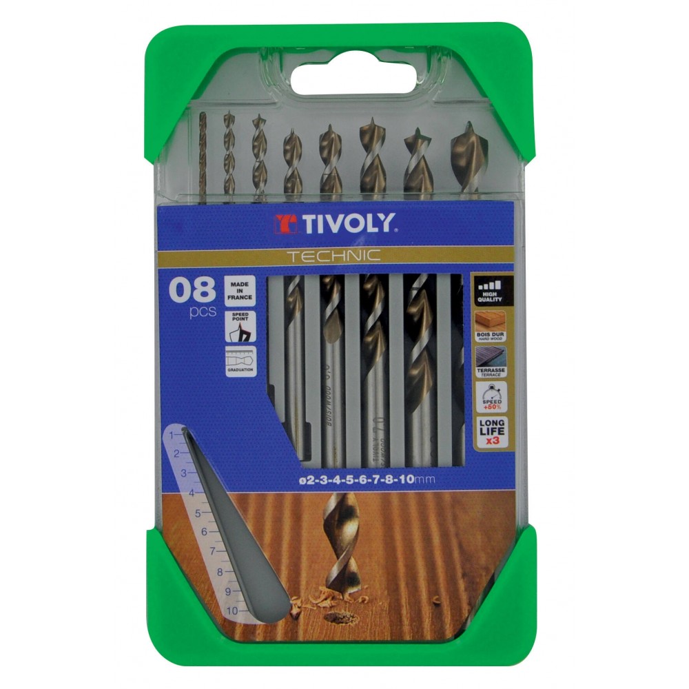 Tivoly • Coffret 10 forets métaux HSS STEAM revêtus TiN taillés meulés pointe en croix queue à 3